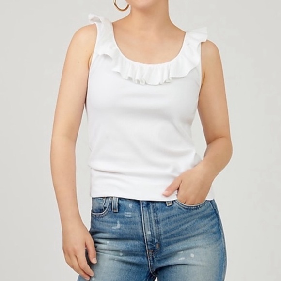 J.Crew White Ruffle-neck Ribbed Tank-top - Picture 1 of 8